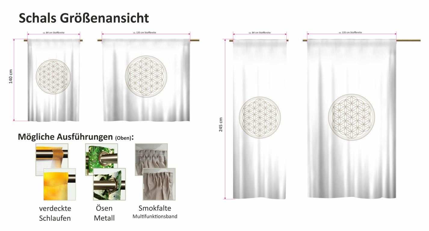 Schlaufenschal Ösenschal Vorhang mit Zugband Blume des Lebens Cappuccino